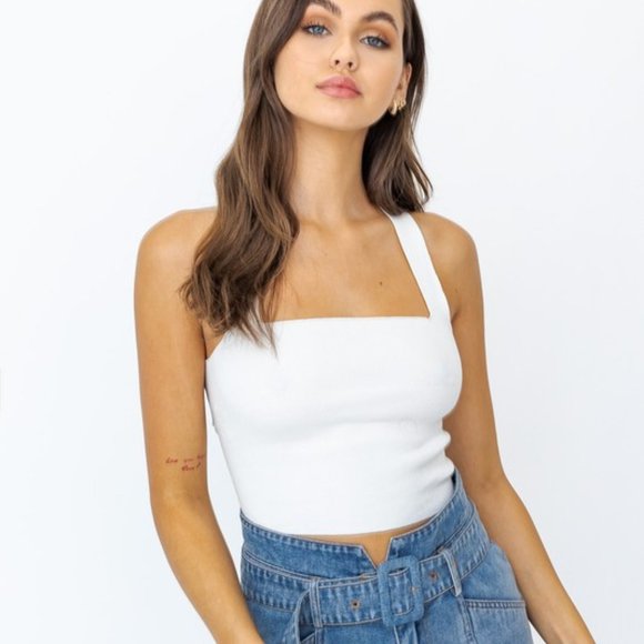 NWT White Tie Back Crop Top - Picture 2 of 4